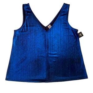 Vintage large Blue Metallic V-Neck Tank Top